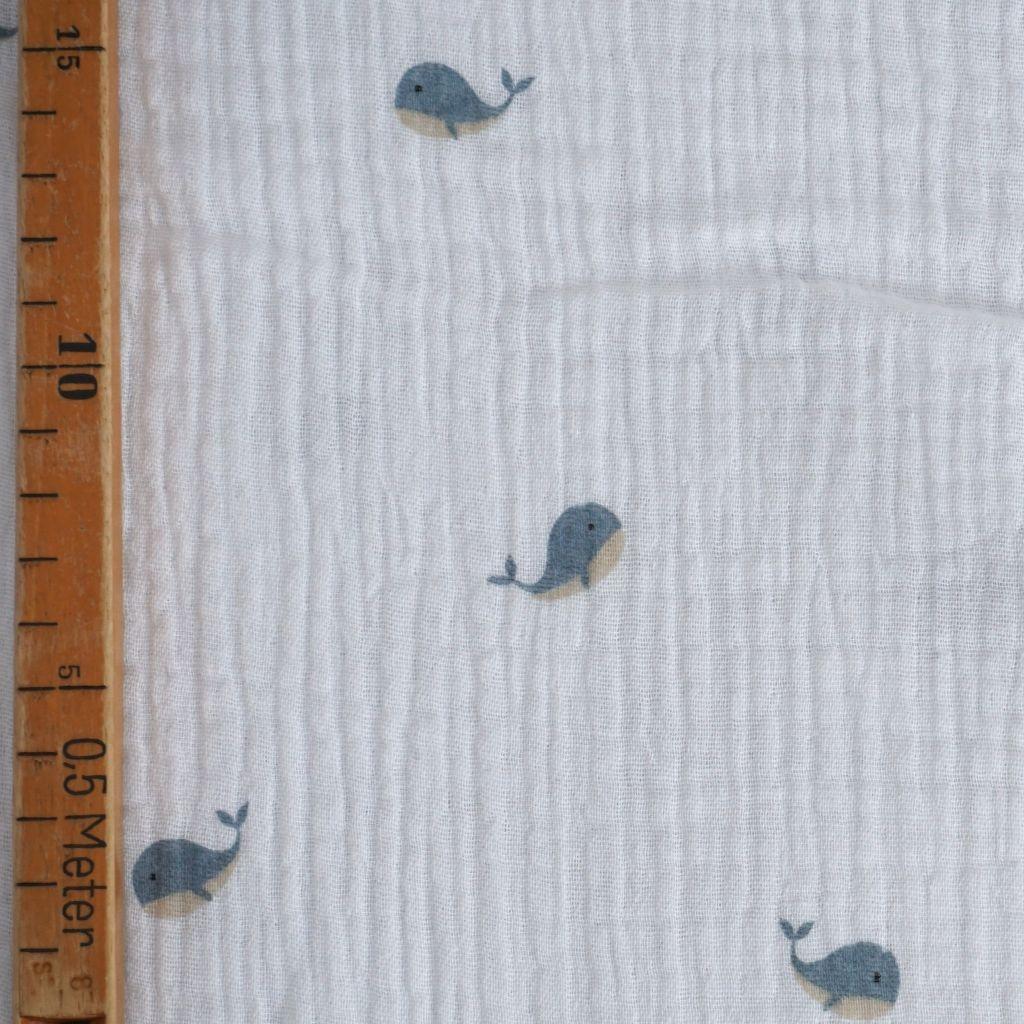 Musselin Double Gauze kleine Wale blau ecru